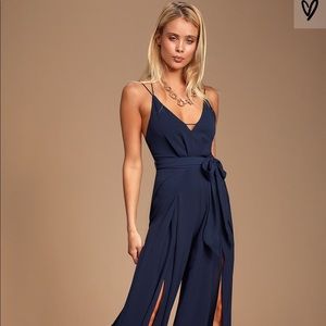 Lulu’s Navy Blue Backless Wide-Leg Jumpsuit